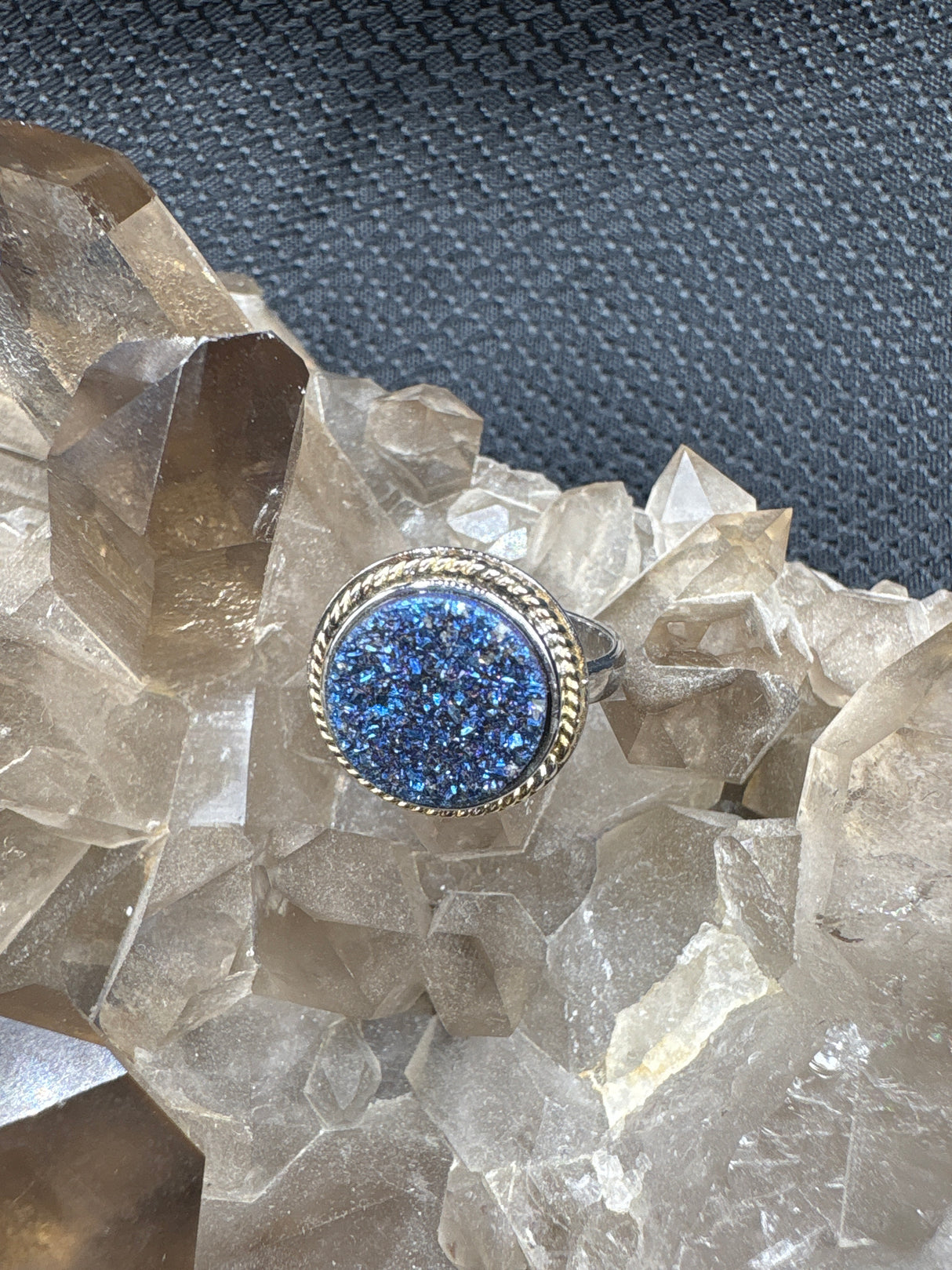 Sterling Silver Blue Druzy Ring - Size 7.5