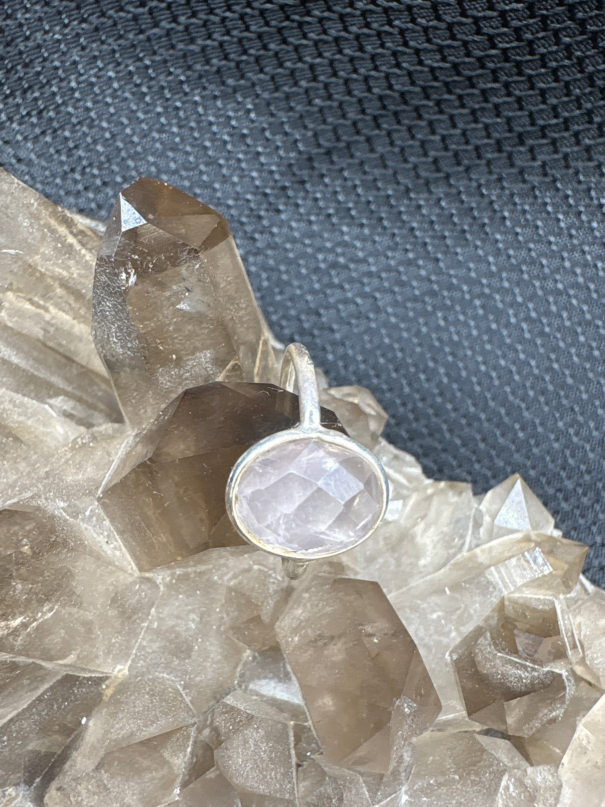 Sterling Silver Rose Quartz Faceted Ring - Size 6.5