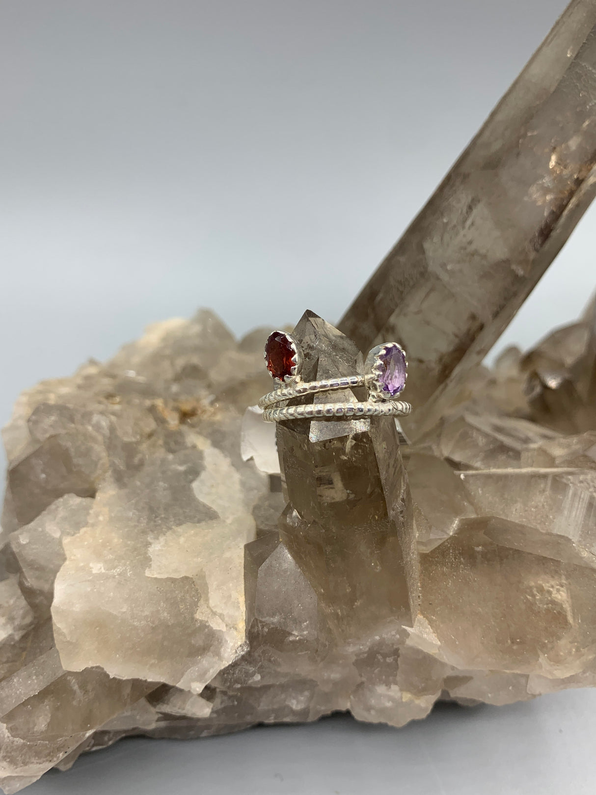 Sterling Silver Amethyst Crown Ring - Size 6
