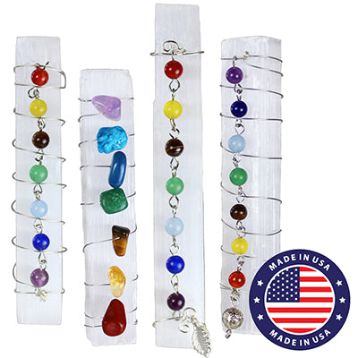 Selenite Wire-Wrapped Chakra - Beaded Wand (4-4.5")