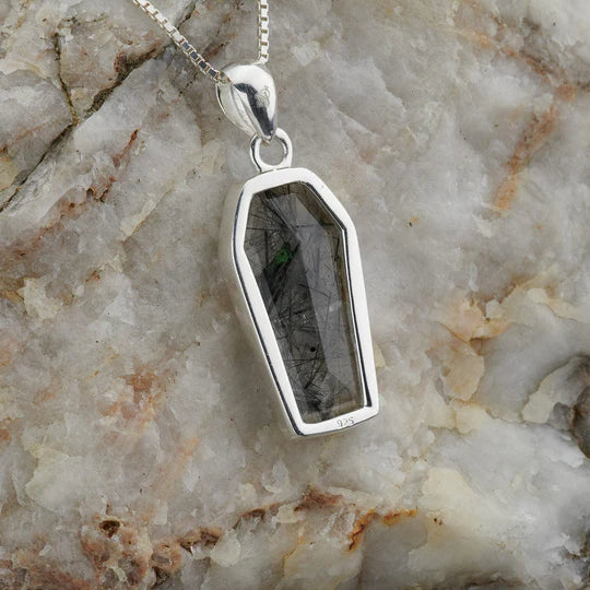 Sterling Silver Coffin Pendant - Assorted Gemstone