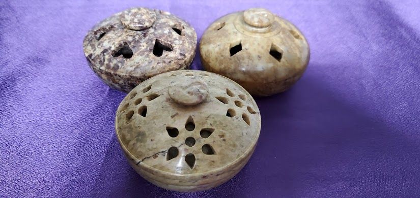 Floral Soapstone - Incense Burner (3")