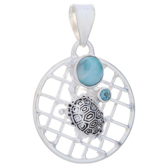 Sterling Silver Larimar Ocean Turtle - Pendant