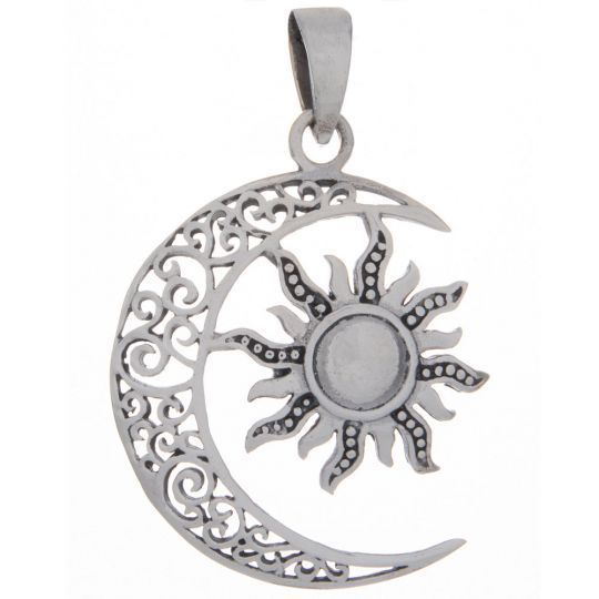 Sterling Silver Curly Moon Celestial - Pendant