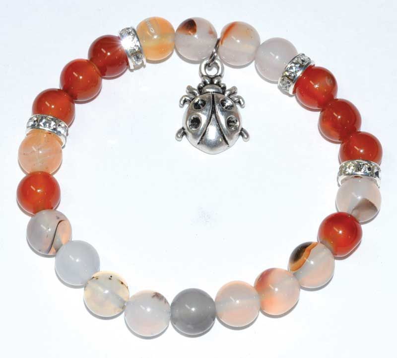 Dendric Agate & Carnelian Ladybug Bracelet