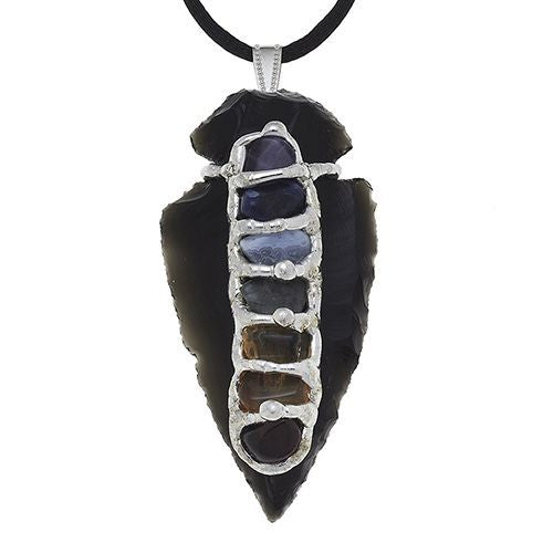 Chakra Obsidian Arrowhead Pendant