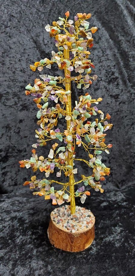 Multi Stone Tree on Wood Base L