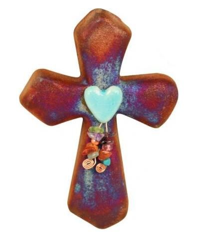 Raku Cross Magnet - Heart (2.5")