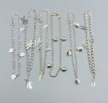 Assorted Charm Silvertone Anklet
