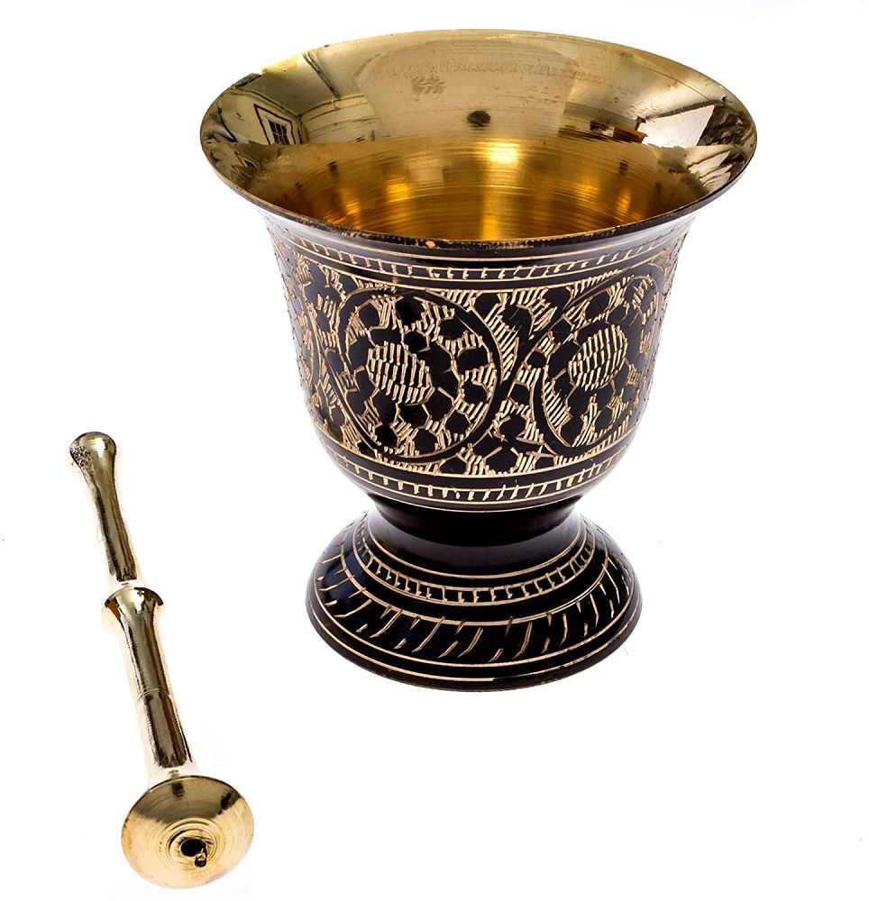 Black Carved Mortar & Pestle