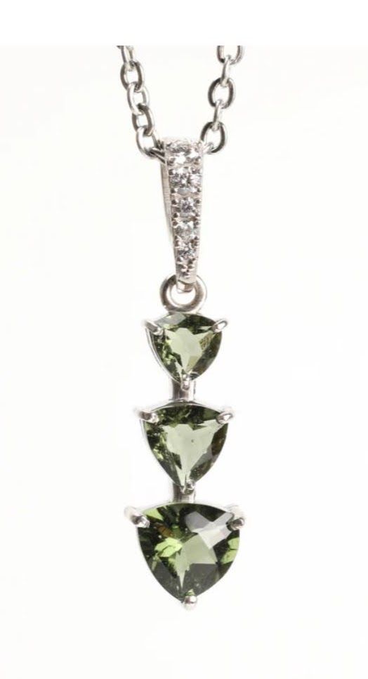 Faceted Triple Moldavite Pendant