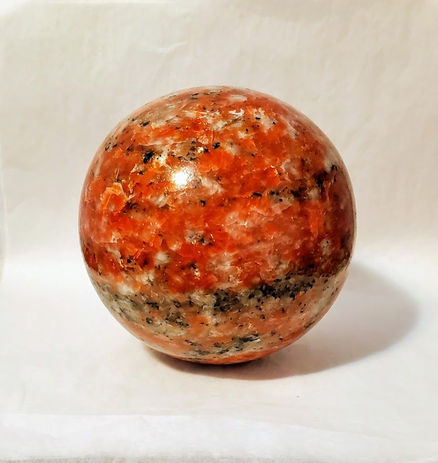 Orange Calcite & Apatite Sphere - Large (4")