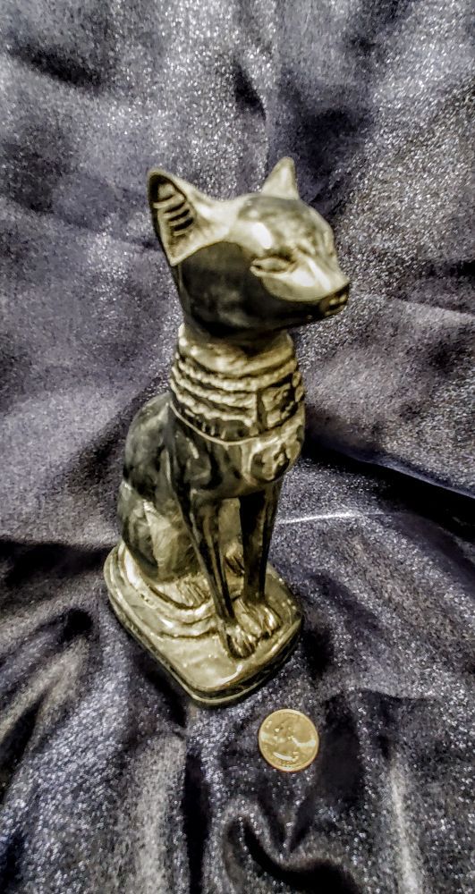 Black Jade Carved Bastet (8.25x4.5")