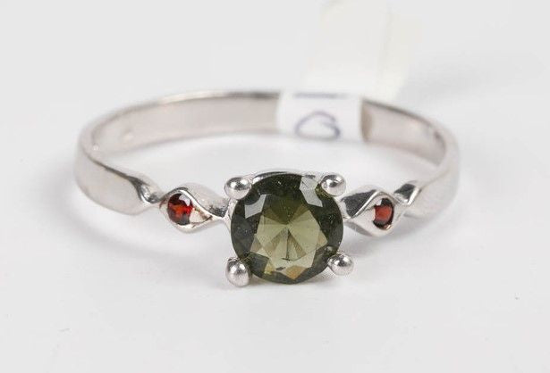 Moldavite Garnet Ring 7.5