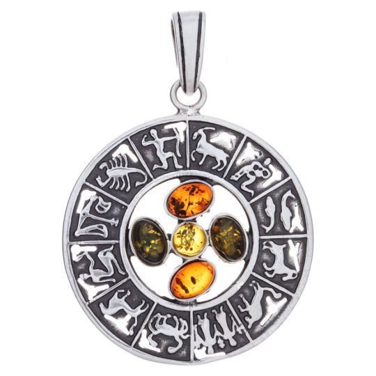 Sterling Silver Amber Astrology Circle - Pendant