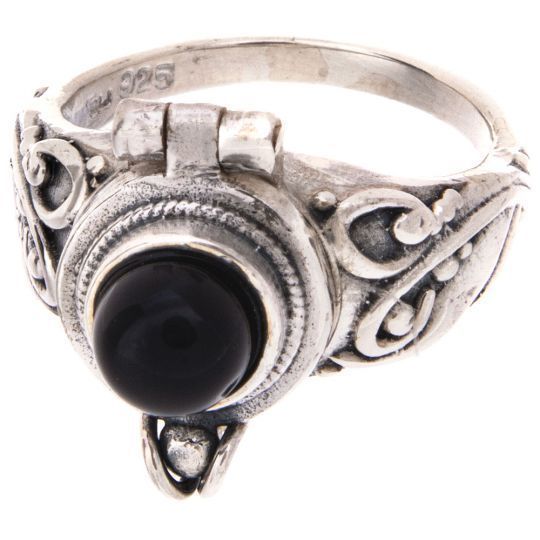 Sterling Silver Oval Box Ring Black Onyx - Size 9