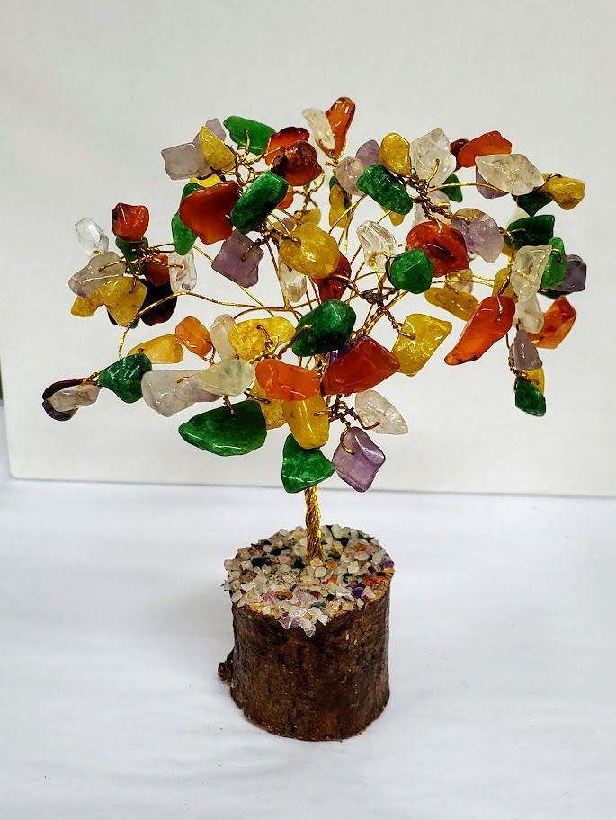 Multi Stone Tree on Wood Base S