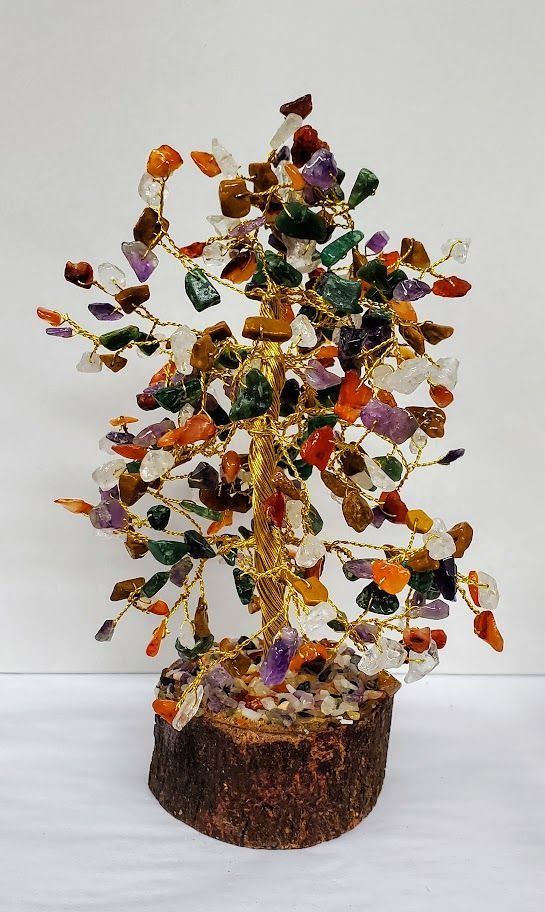 Multi Stone Tree on Wood Base M