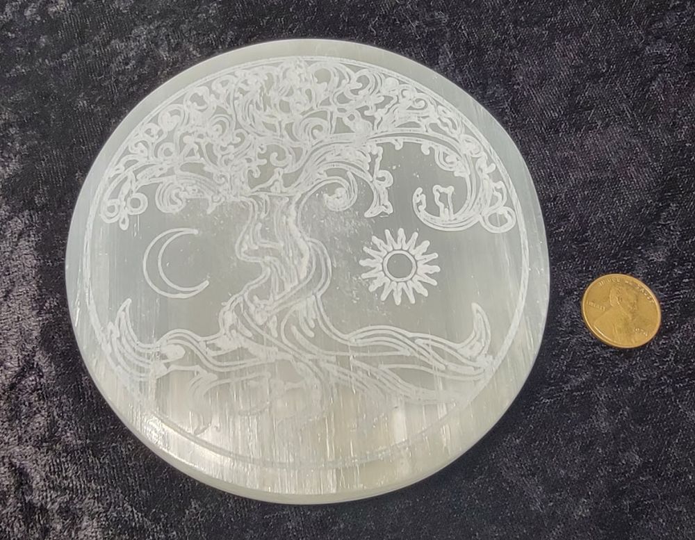 Selenite Round - Tree of Life (Small)
