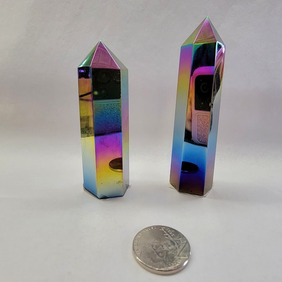 Black Rainbow-Plated Obsidian Obelisk - Small