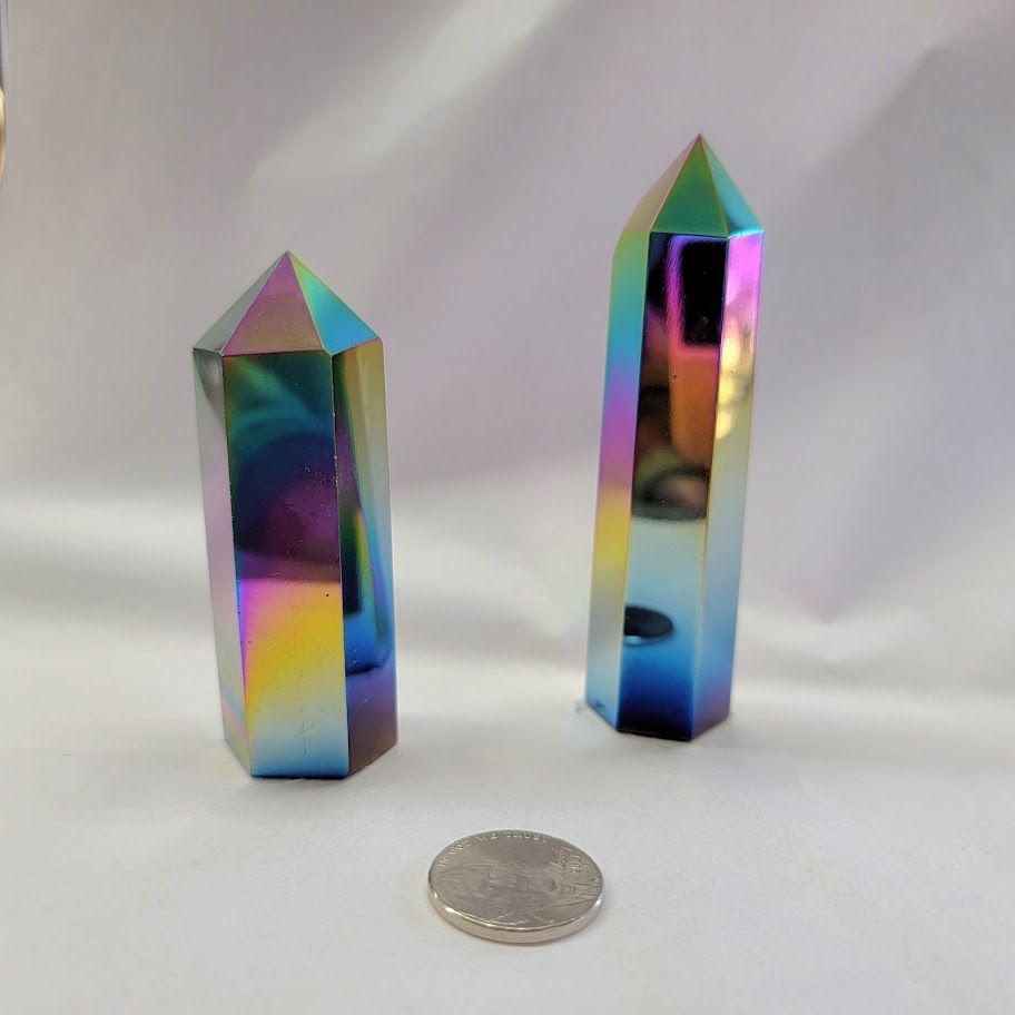 Black Rainbow-Plated Obsidian Obelisk - Medium