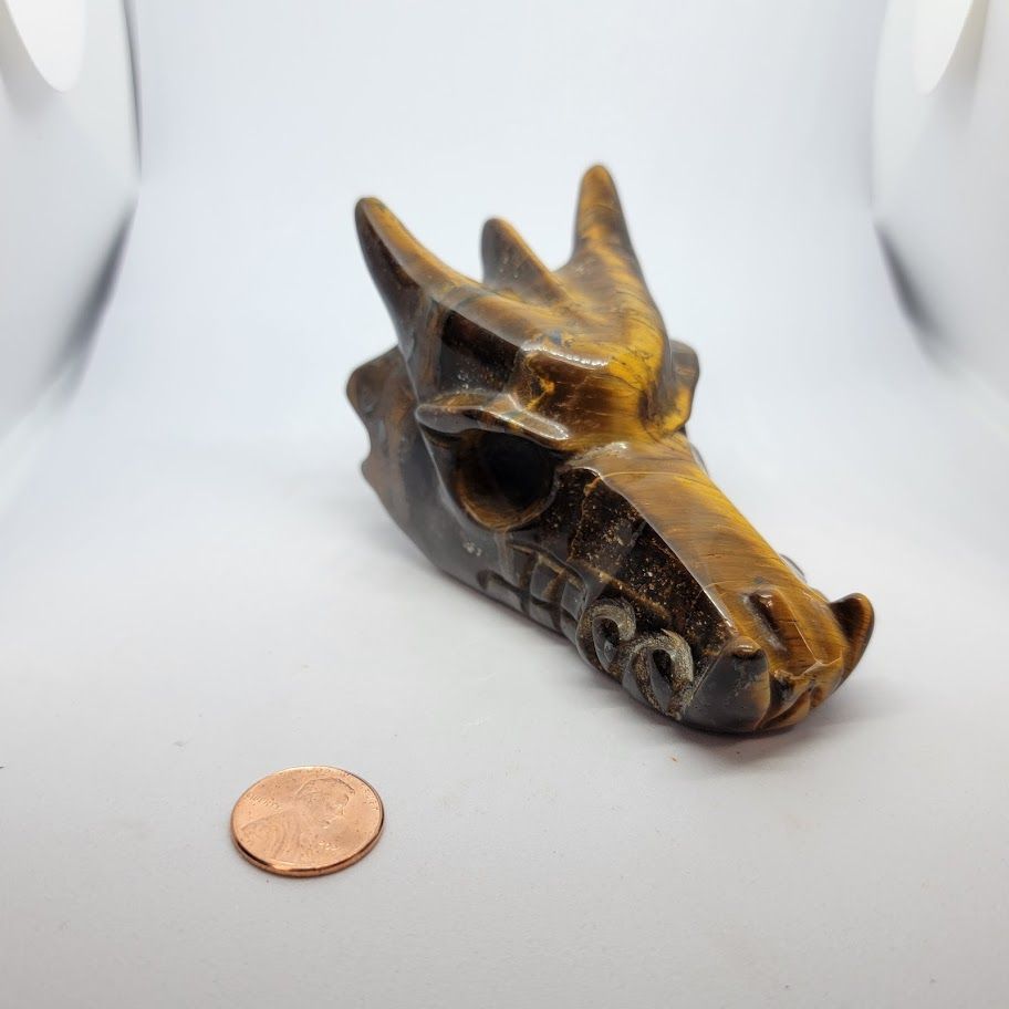 Tiger Eye Carved Dragon Head