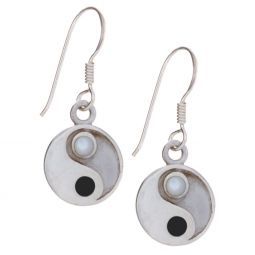 Sterling Silver Black Onyx & Rainbow Moonstone Yin Yang - Earrings