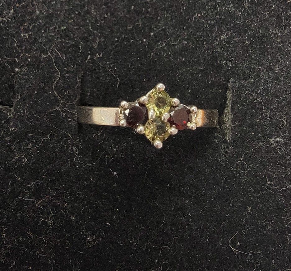 Moldavite Garnet Ring 9.5