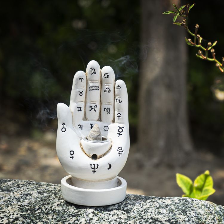 Backflow Burner - Palmistry Hand (White) 5"
