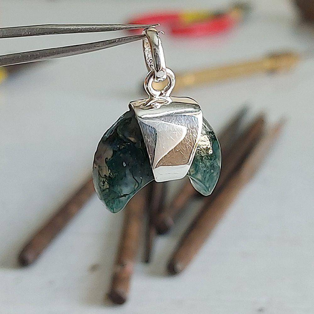 Moss Agate Moon Pendant