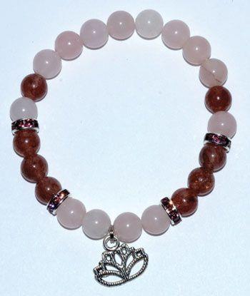 Rose & Strawberry Quartz Lotus Bracelet