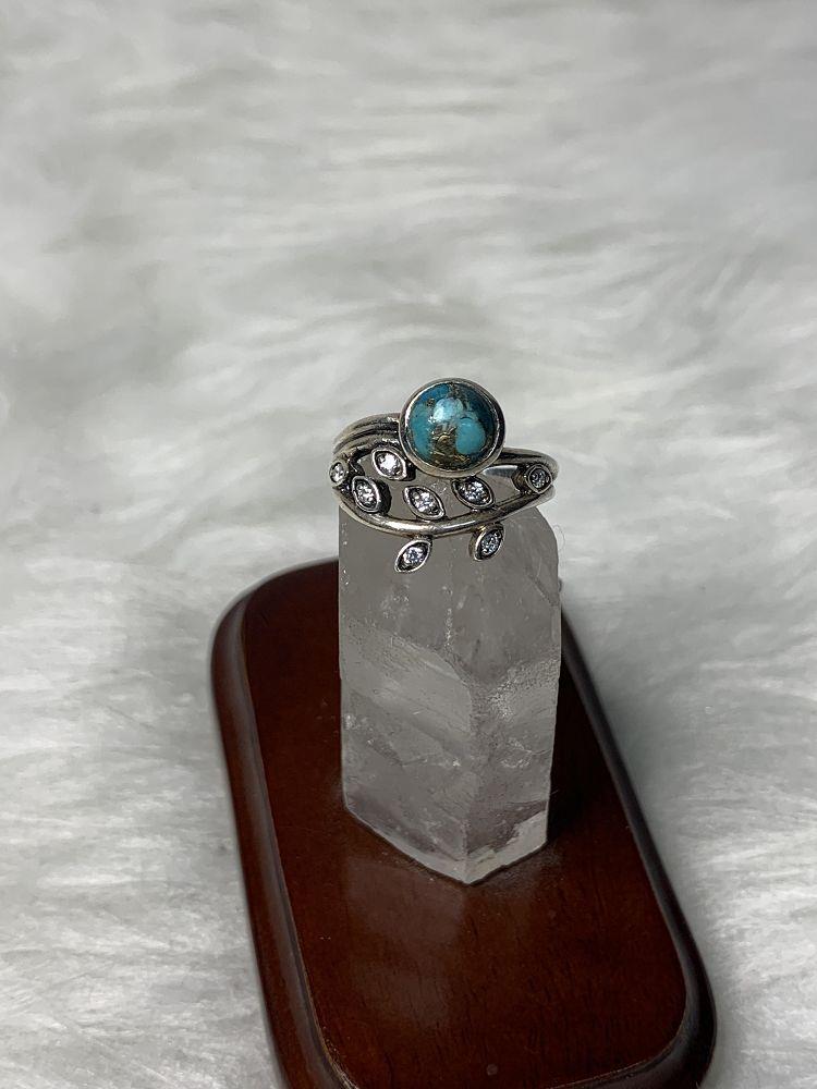 Sterling Silver Copper Turquoise & White Topaz Ring - Size 6
