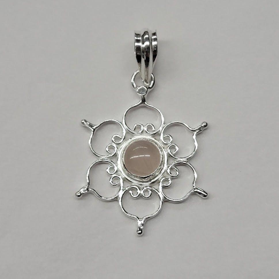 Sterling Silver Rose Quartz Lotus Pendant