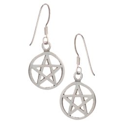 Sterling Silver Pentacle - Hanging Earrings (28mm)
