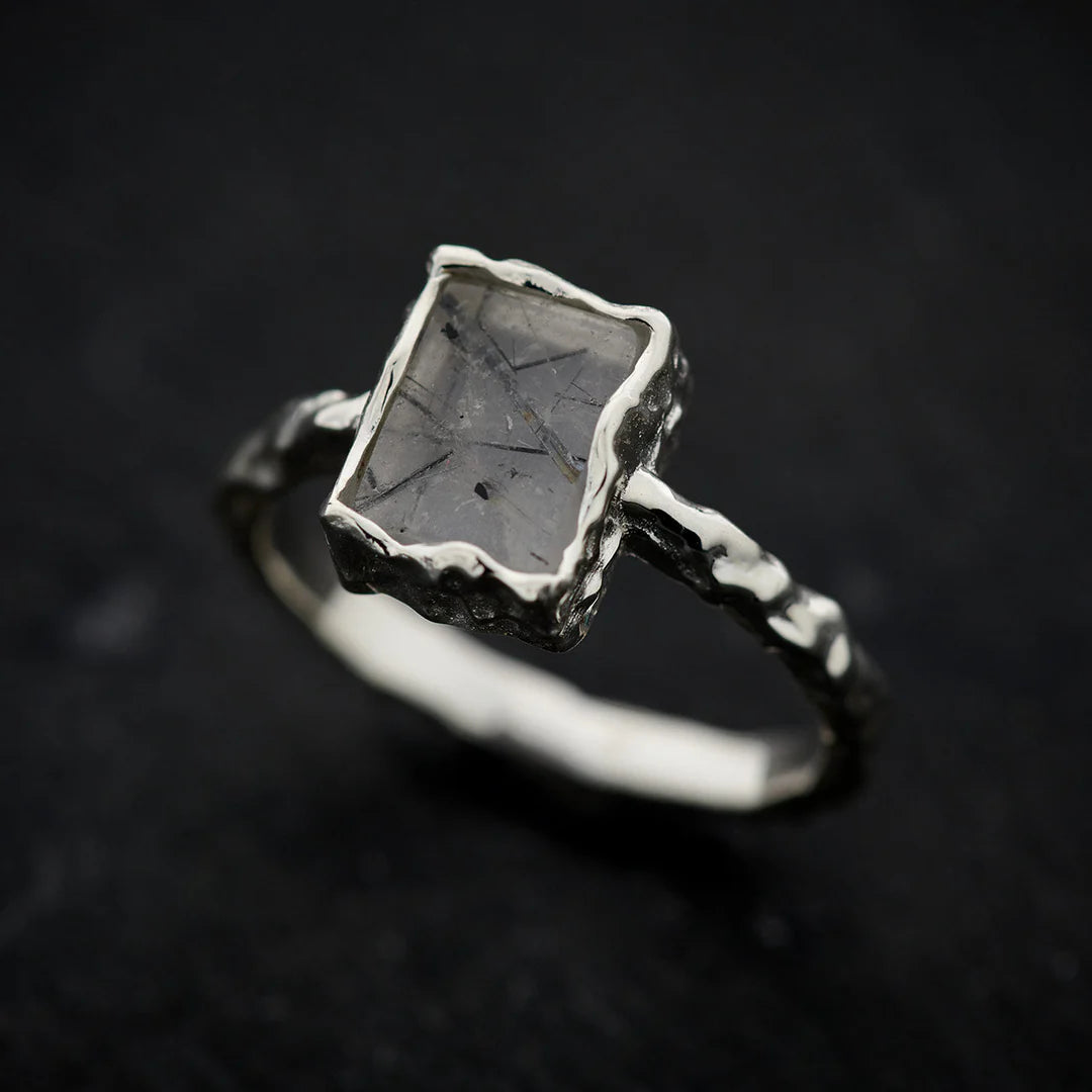 Sterling Silver Hammered Finish Ring - Assorted Gemstone