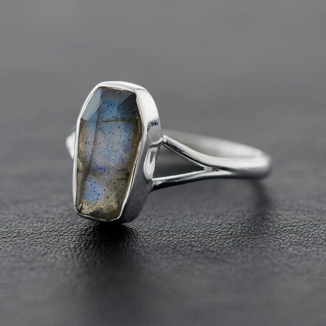 Sterling Silver Coffin Ring - Assorted Gemstone & Size