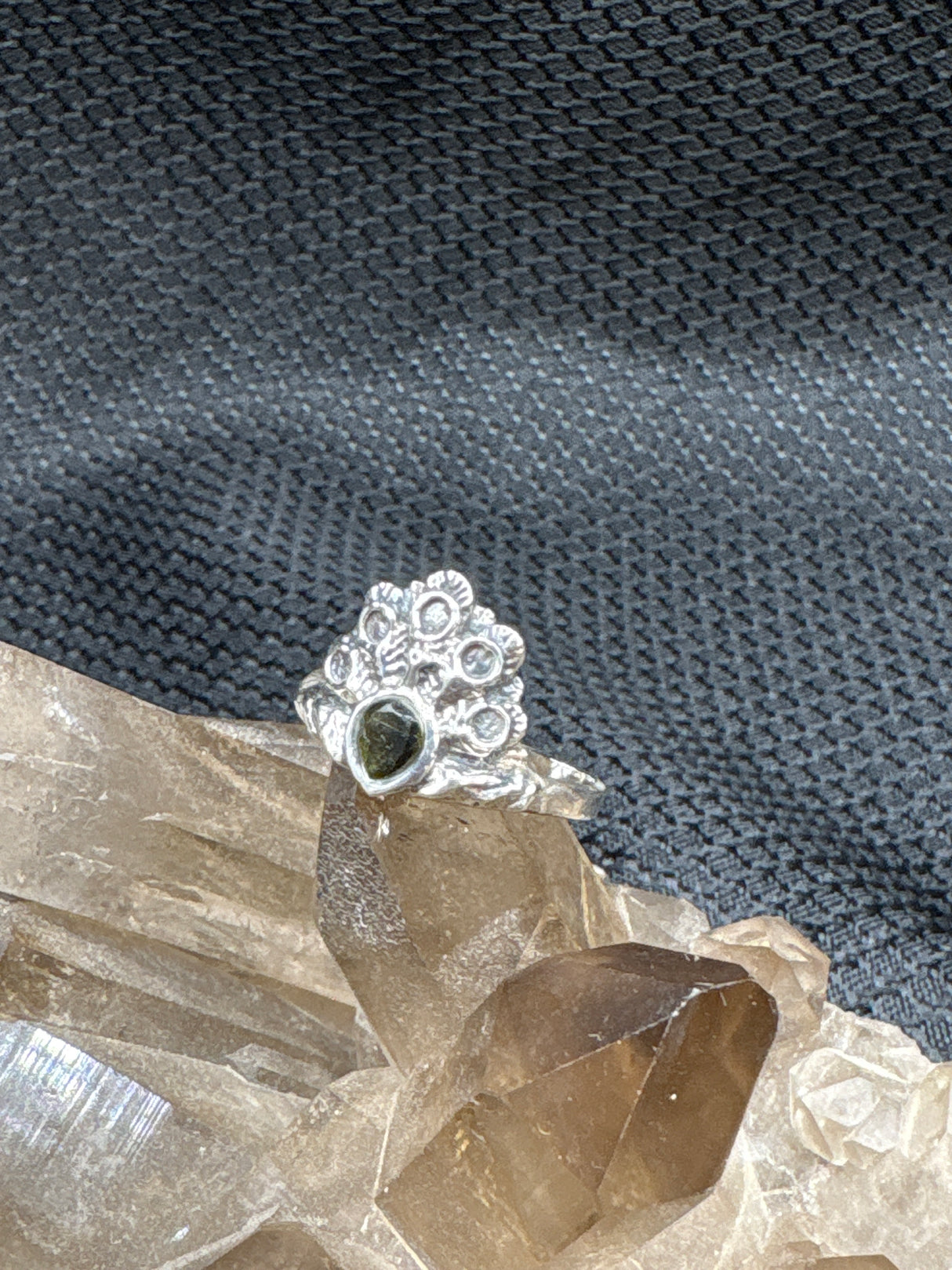 Sterling Silver Smoky Quartz Peacock Ring - Size 7.5