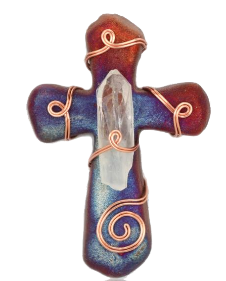 Raku Cross Magnet - Clear Quartz (2.5")