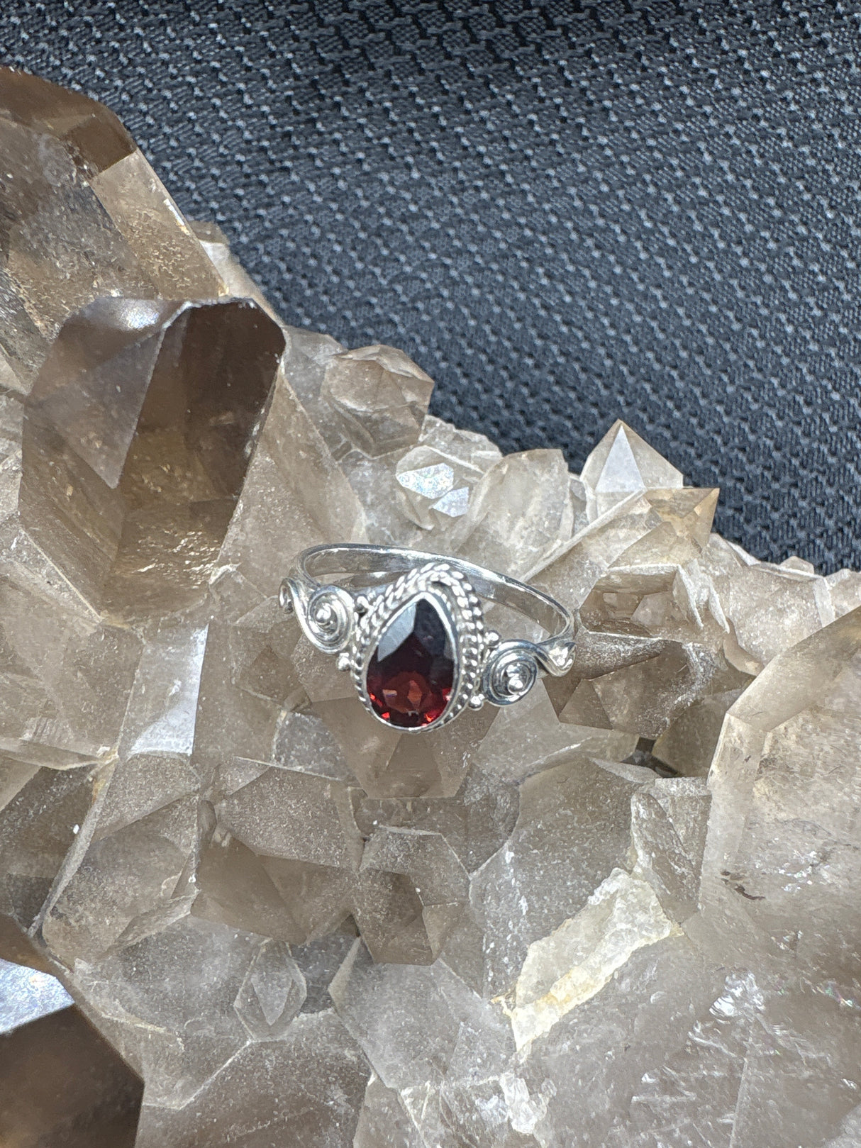 Sterling Silver Ruby Teardrop Ring - Size 8