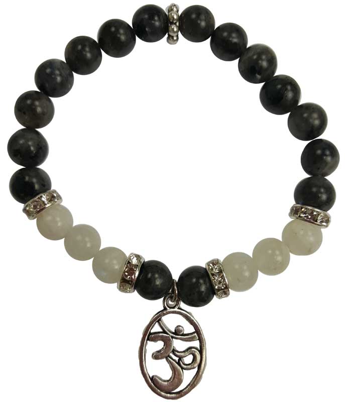 Labradorite & Rainbow Moonstone Om Bracelet