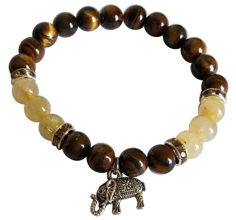 Tiger Eye & Rutilated Quartz Elephant Bracelet