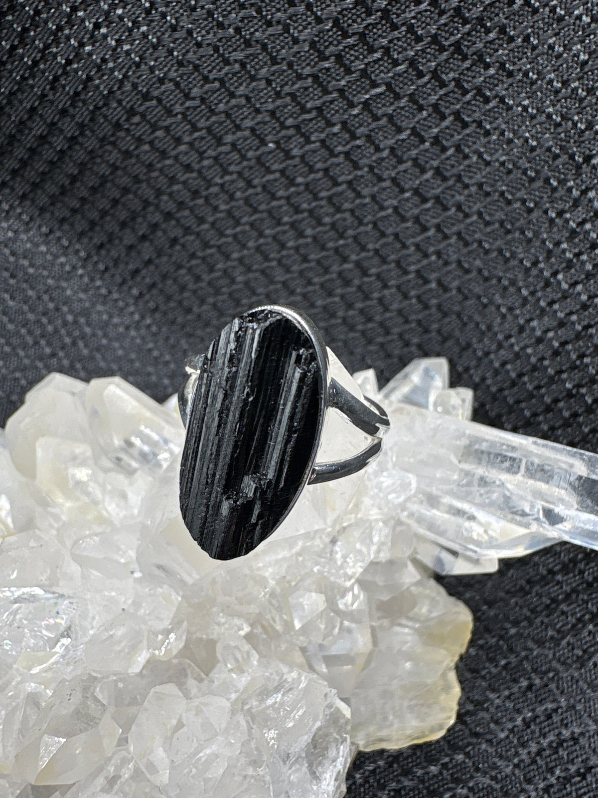 Sterling Silver Black Tourmaline Rough Ring - Assorted Size