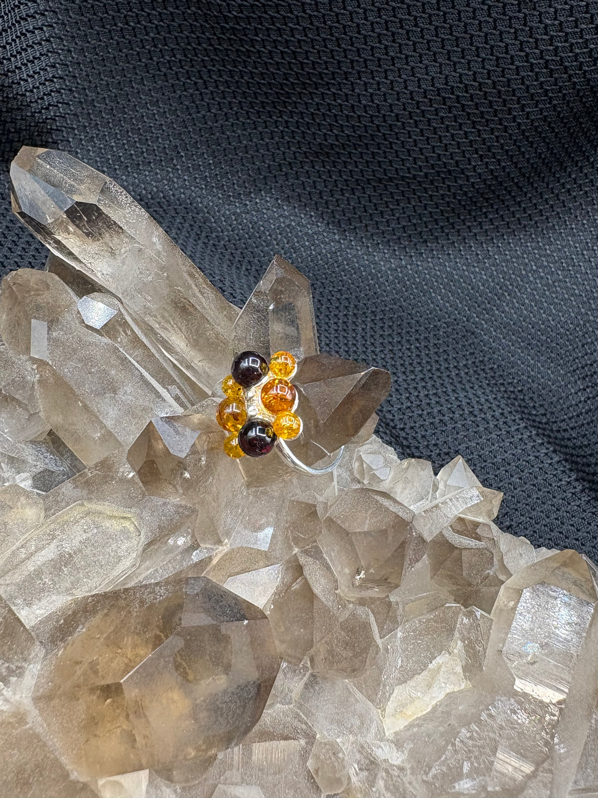 Sterling Silver Multi Amber Ring - Size 7.5