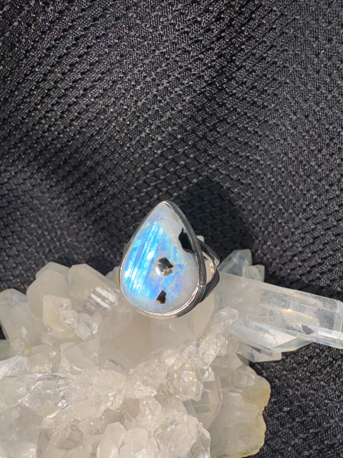 Sterling Silver Rainbow Moonstone Mica Ring - Assorted Size
