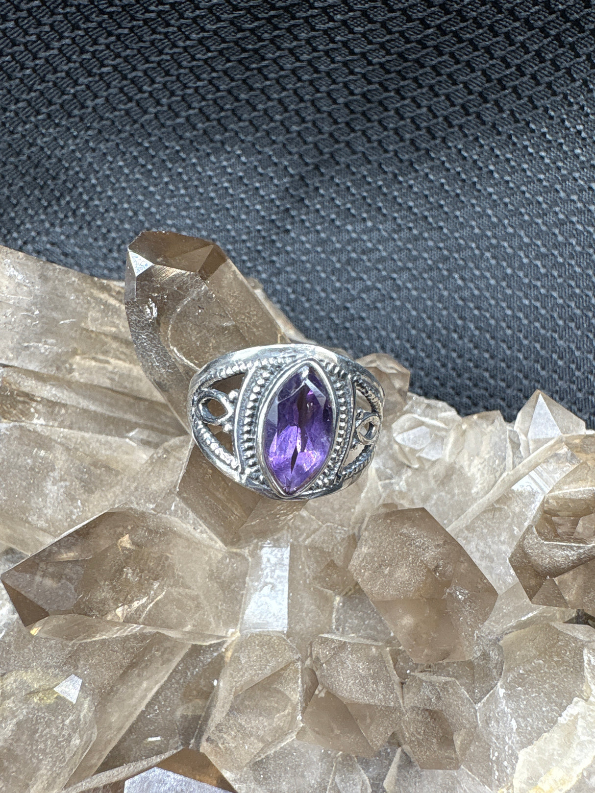 Sterling Silver Amethyst Marquise Ring - Size 8.5