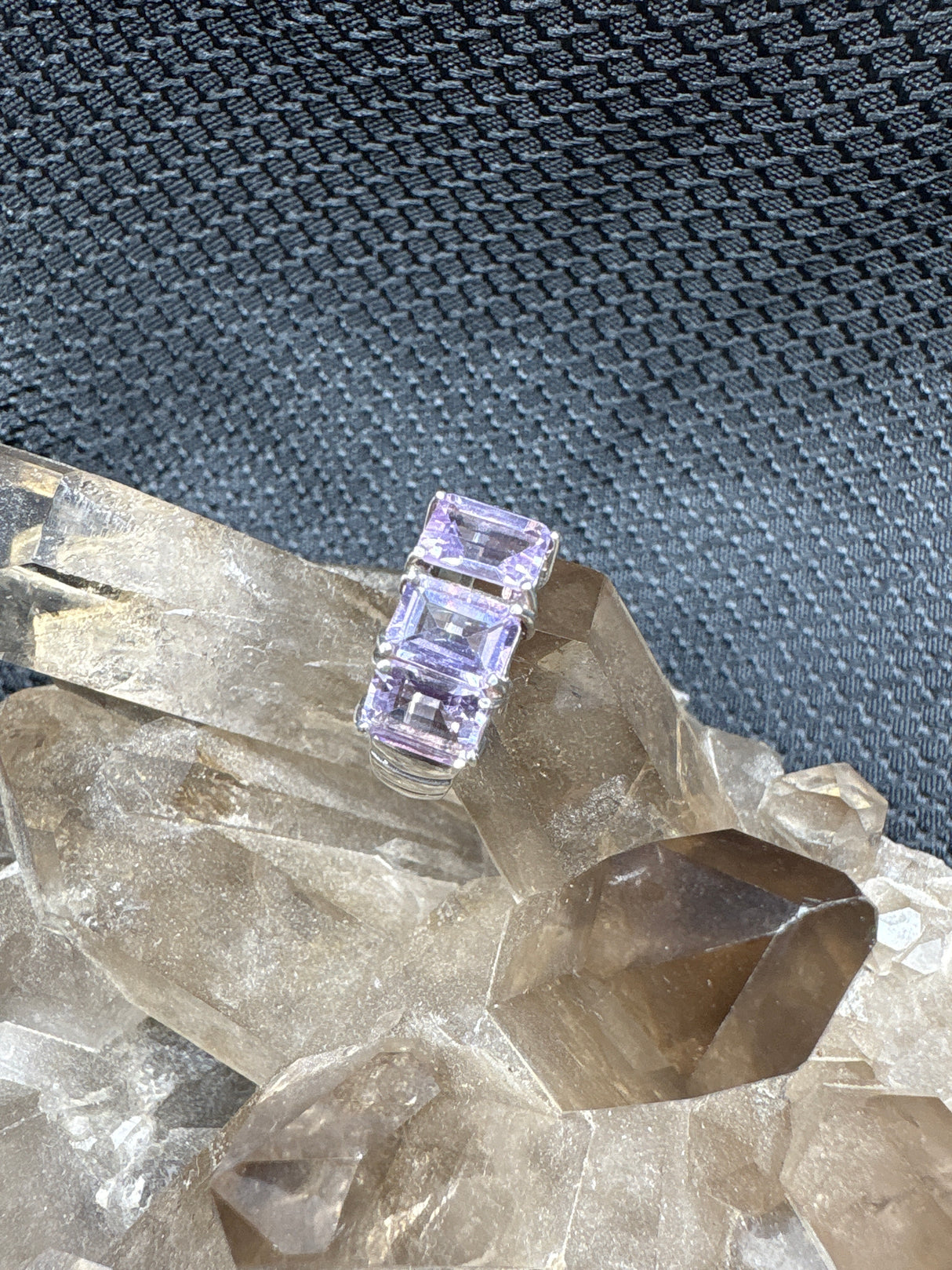 Sterling Silver Triple Amethyst Ring - Size 6.5