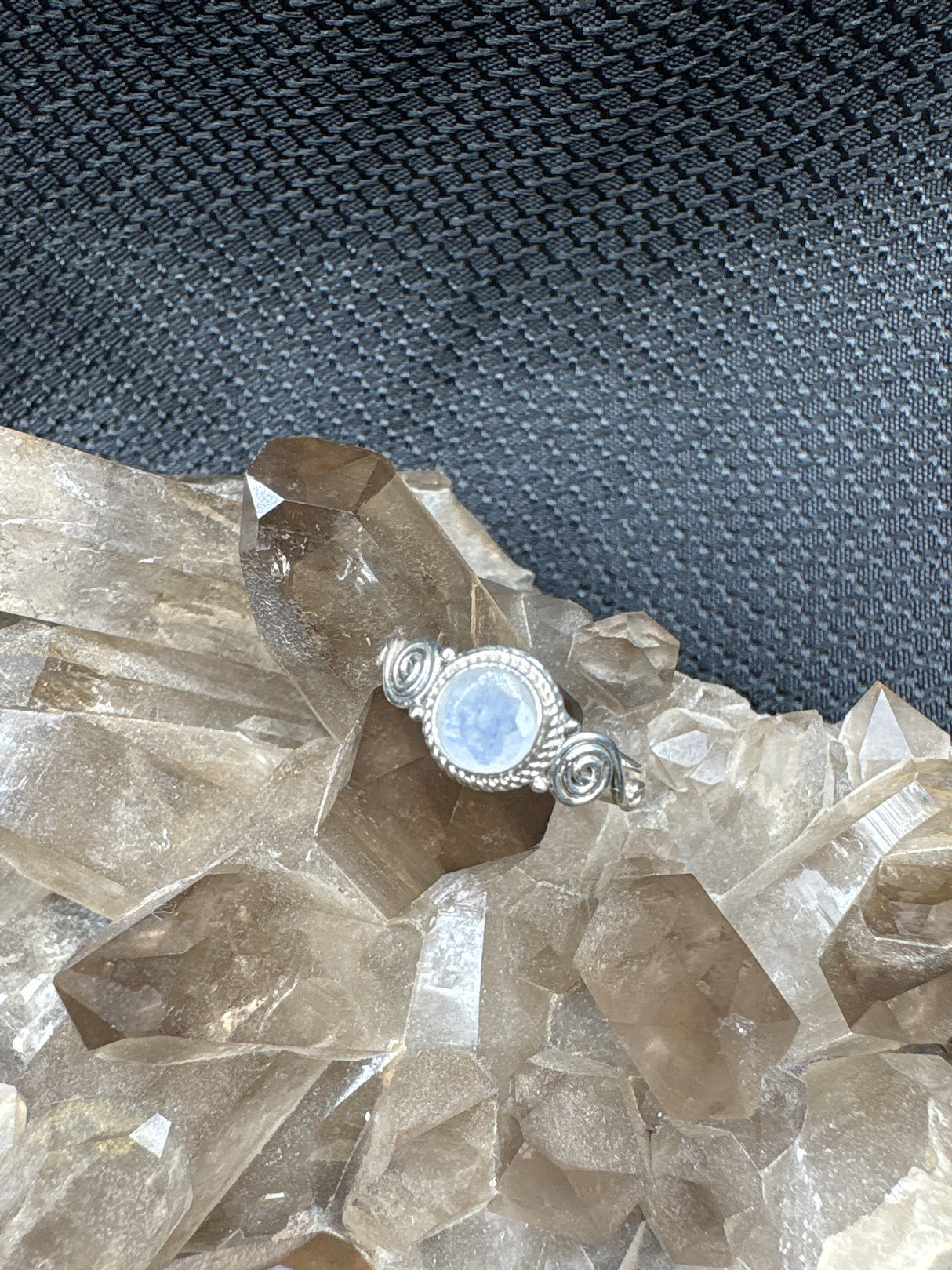Sterling Silver Rainbow Moonstone Faceted Ring - Size 7