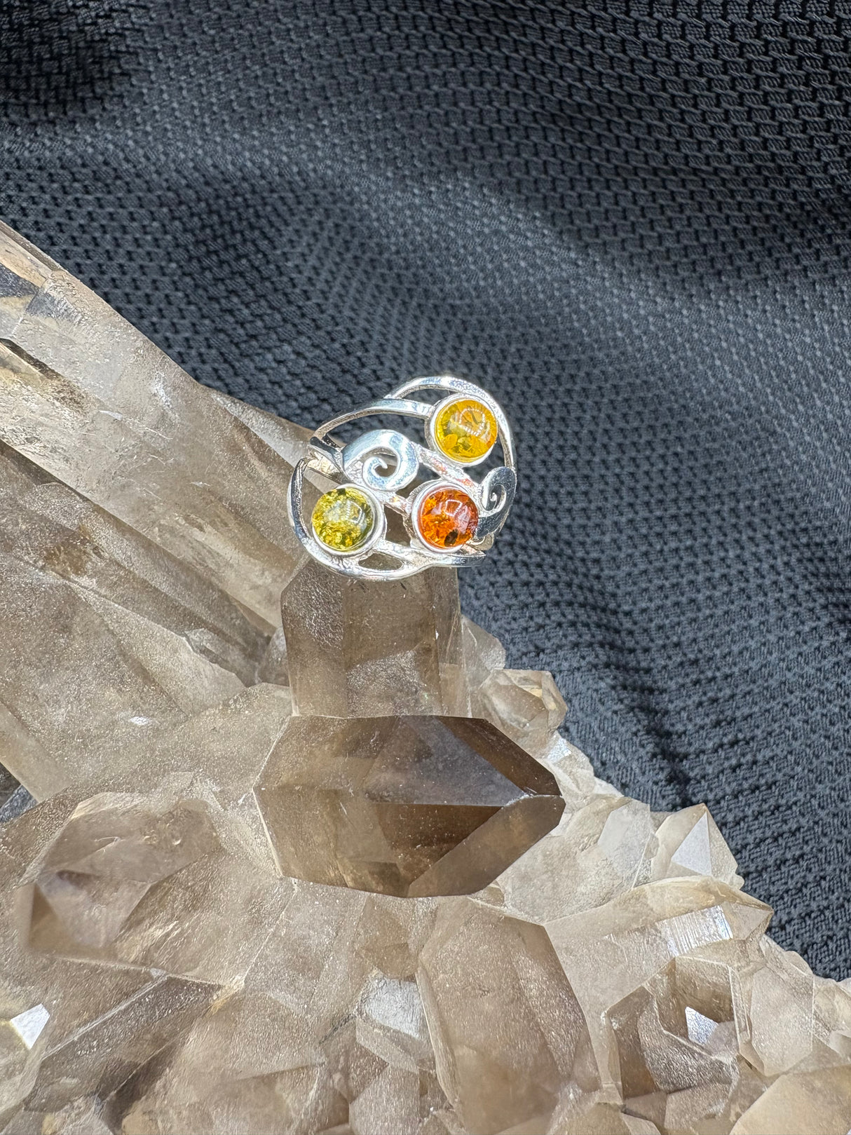 Sterling Silver Amber Swirl Ring - Size 6.5