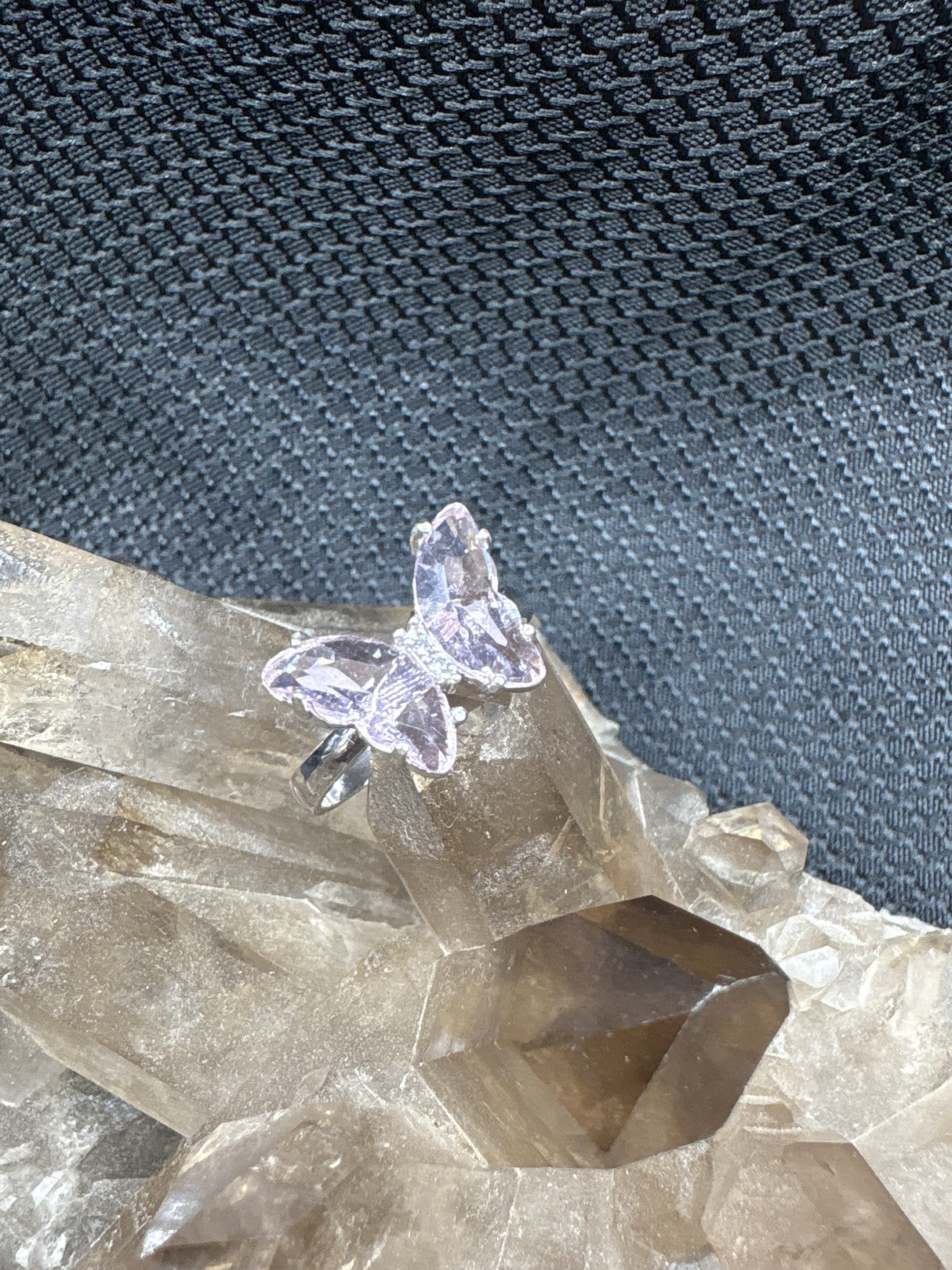 Sterling Silver Pink Butterfly Ring - Size 9