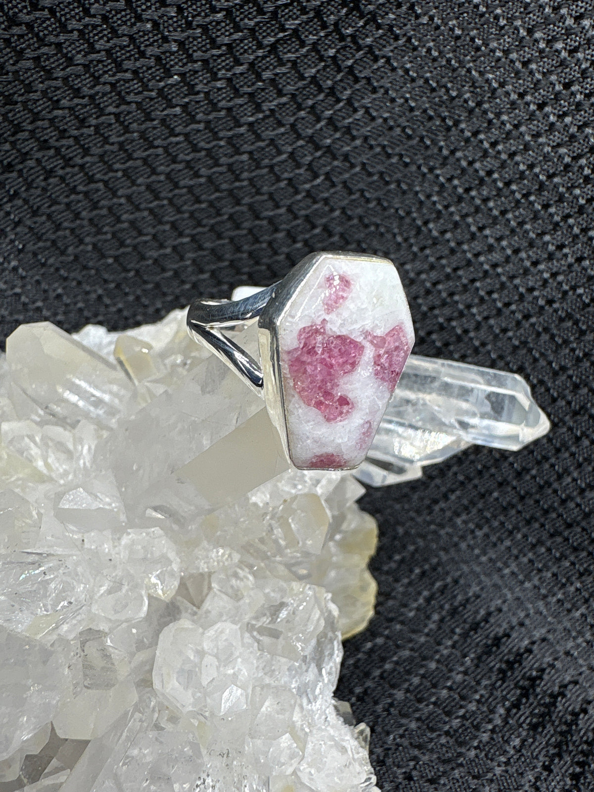 Sterling Silver Pink Tourmaline in Quartz Ring - Size 8